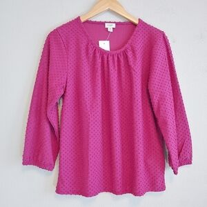 J. Crew Factory Women's Magenta Scoop Neck Swiss Dot Blouse Sz M